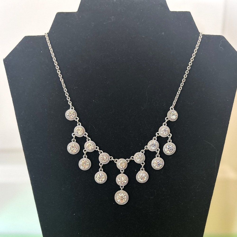 Rare Monet Silver Crystal Dangle Chain Necklace